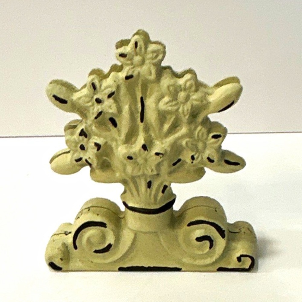 Cast Iron Floral Door Stop Ornate Scroll Decorative Metalware Piece